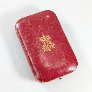 Antique red Medal storage box, vintage necklace storage case